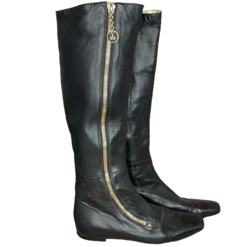 GUCCI Black Leather Zip up knee Length Boots -Size 8 US  38 C EU